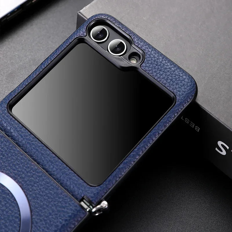 Litchi Leather Samsung Galaxy Z Flip Wireless Charging Case