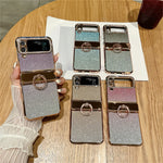 Gradient Glitter Diamond Samsung Z Flip Ring Holder Case