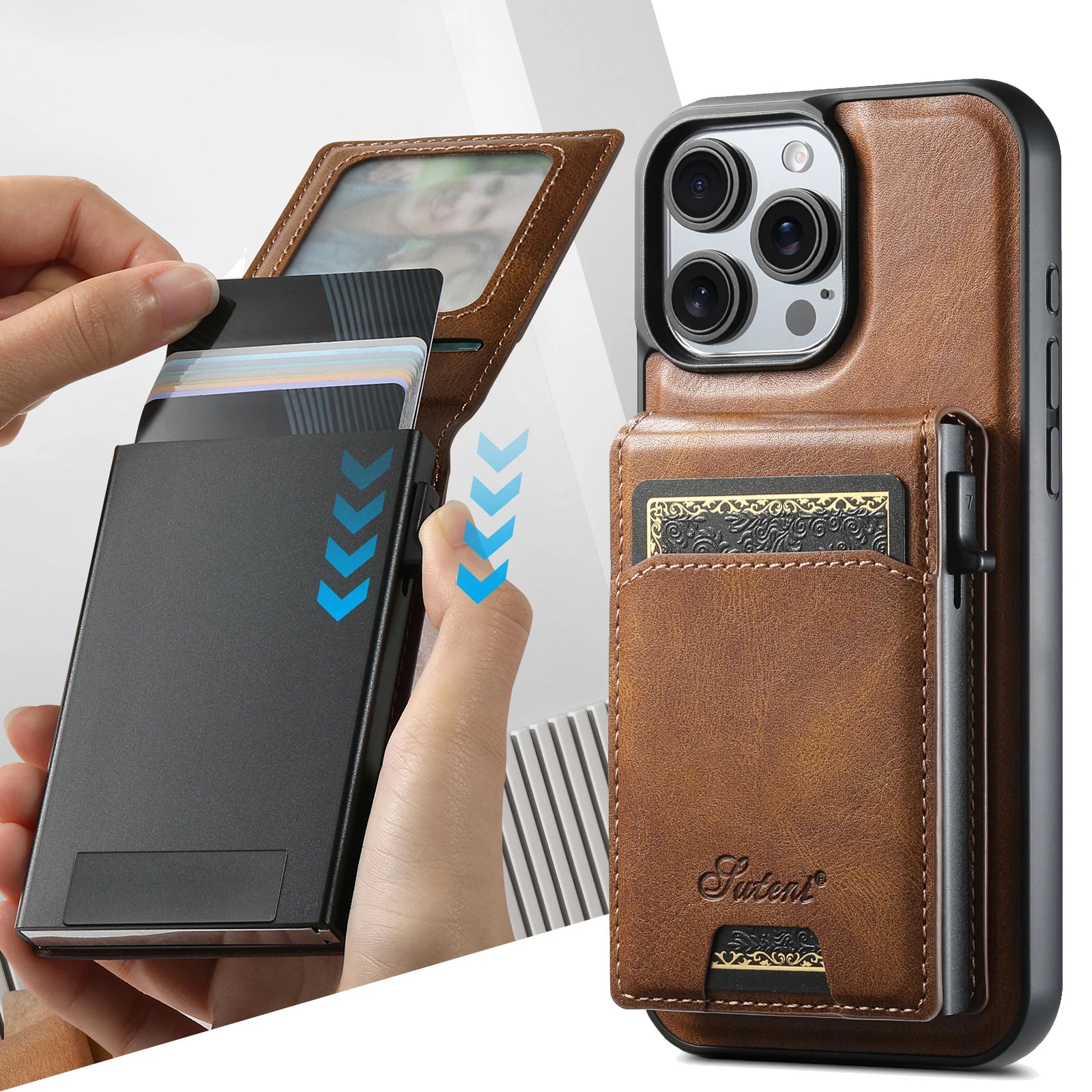 Detachable MagSafe Leather iPhone Push-Button Cardholder Wallet Case