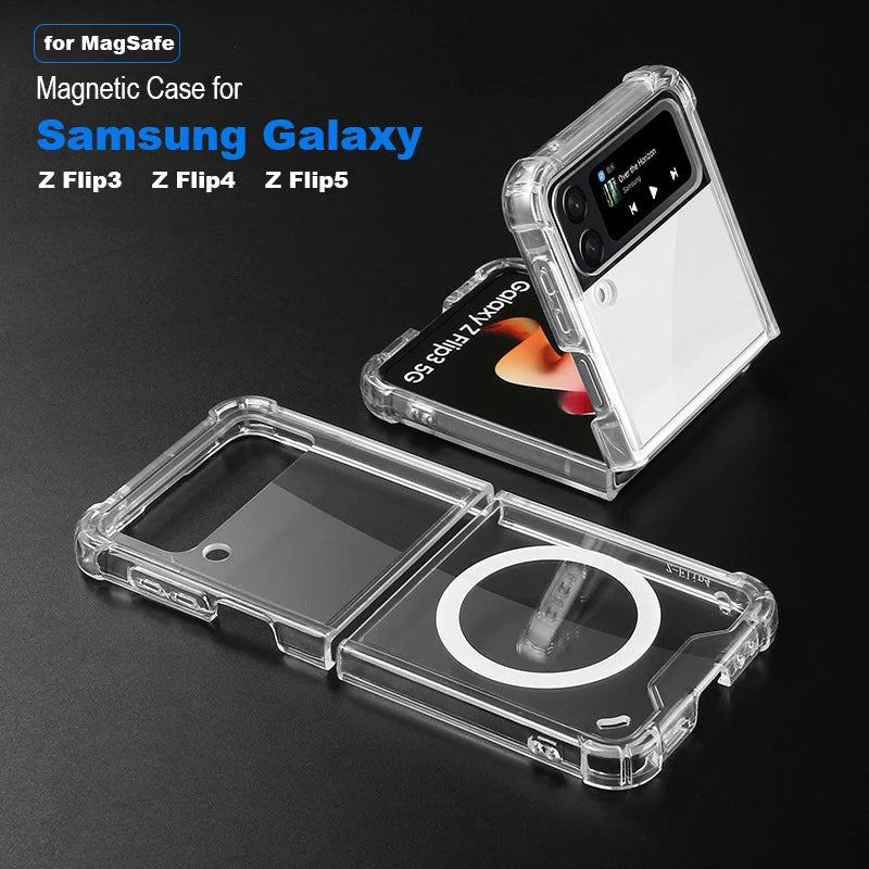 Samsung Galaxy Z Flip Transparent Case | Shockproof MagSafe Wireless Charging Cover - Styleeo
