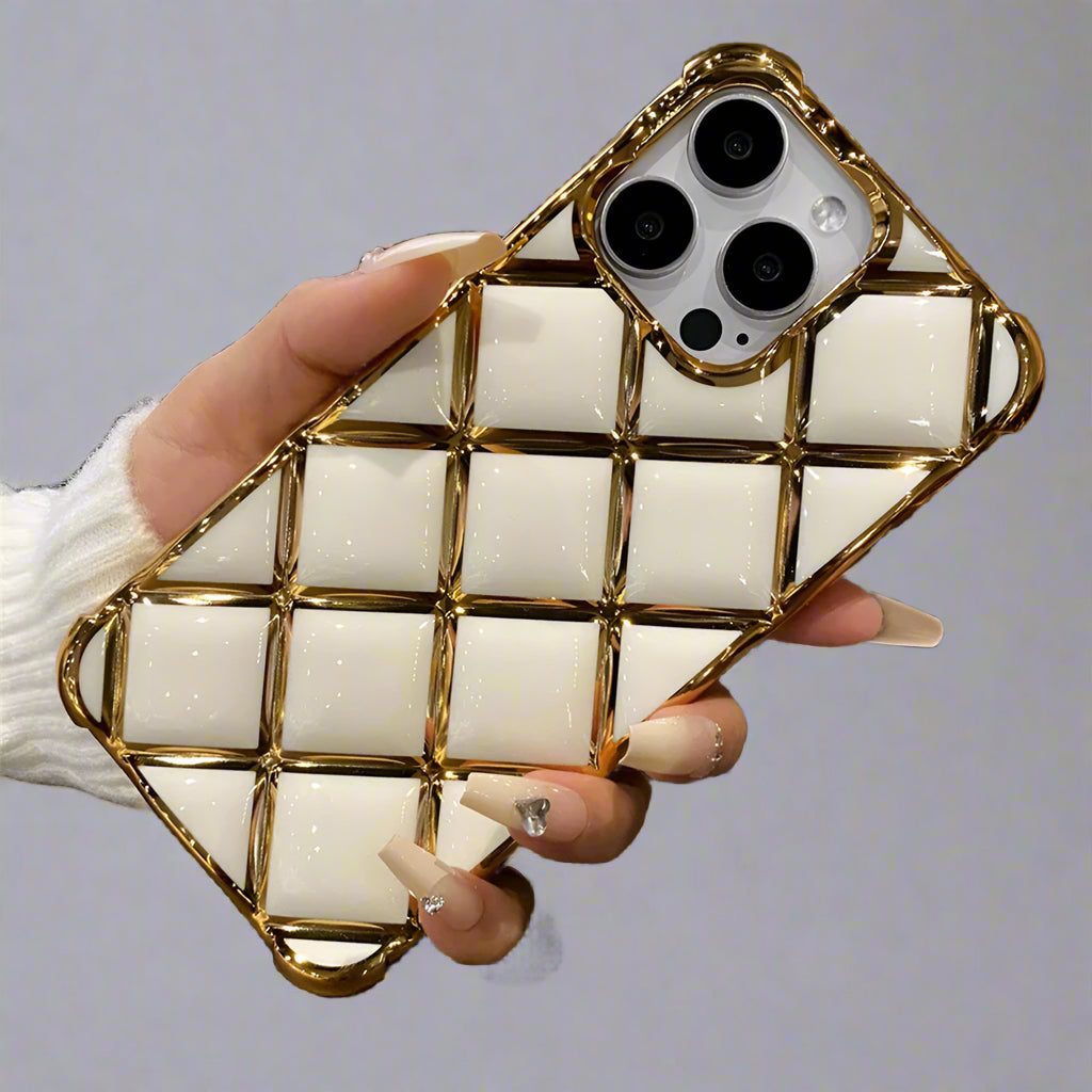 Diamond Plating iPhone Case | Lattice Grid Soft Silicone Gold Cover