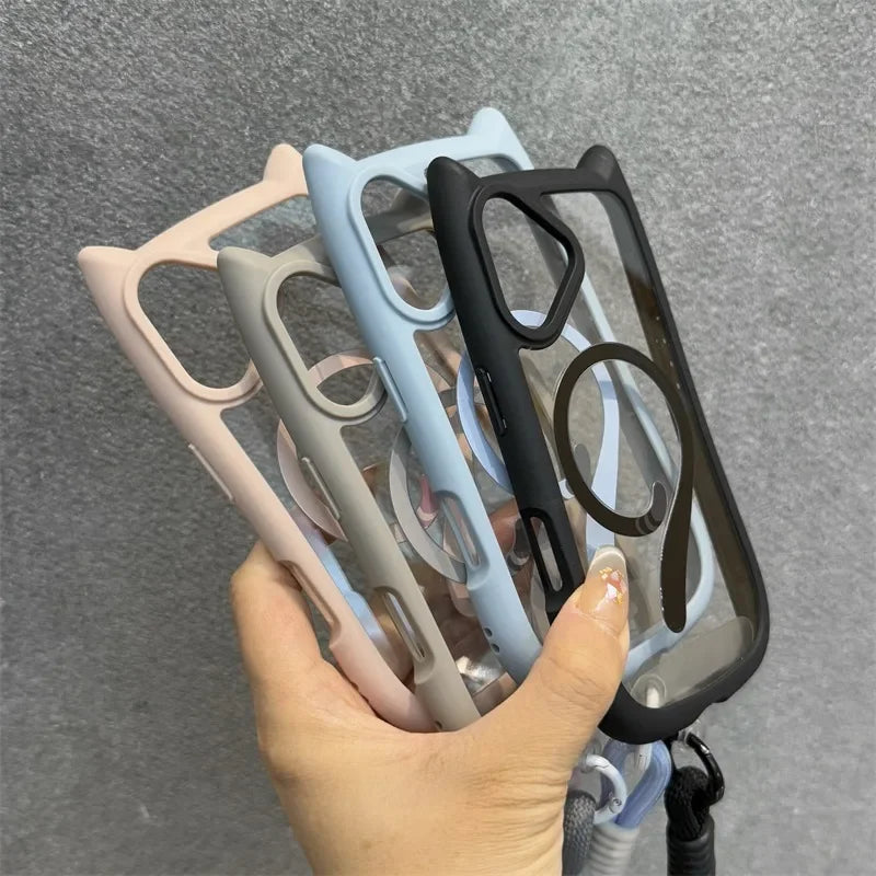 Cat Ear MagSafe iPhone Case With Wrist Strap - Styleeo