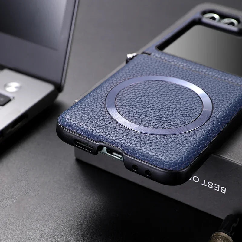 Litchi Leather Samsung Galaxy Z Flip Wireless Charging Case - Styleeo