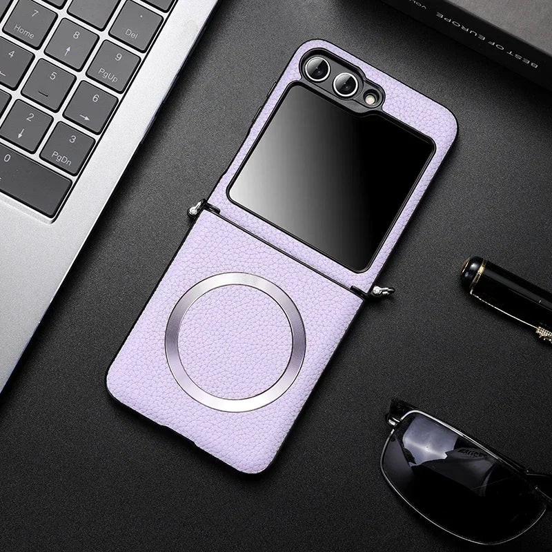 Litchi Leather Samsung Galaxy Z Flip Wireless Charging Case - Styleeo