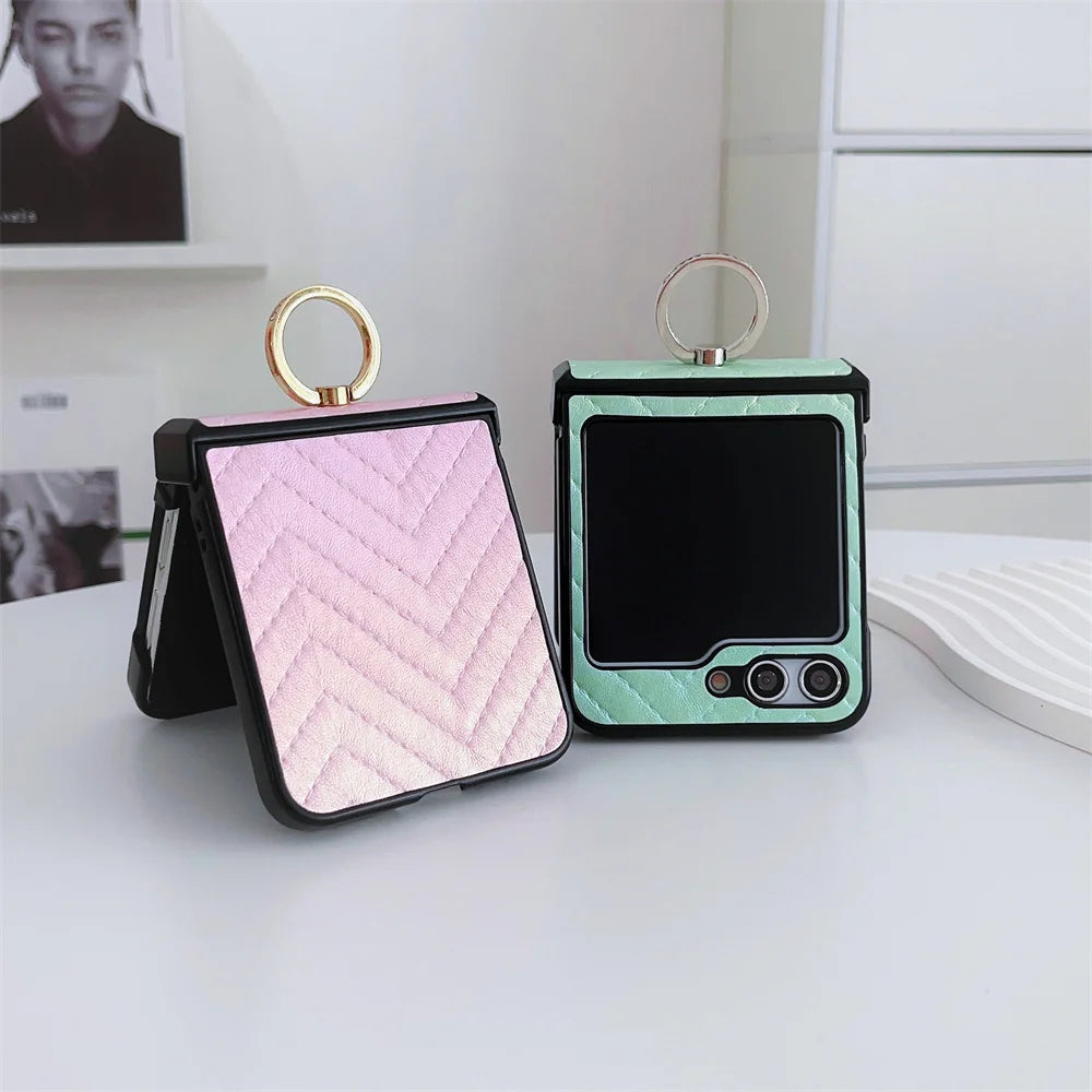 Gradient Leather Samsung Z Flip Ring Holder Case