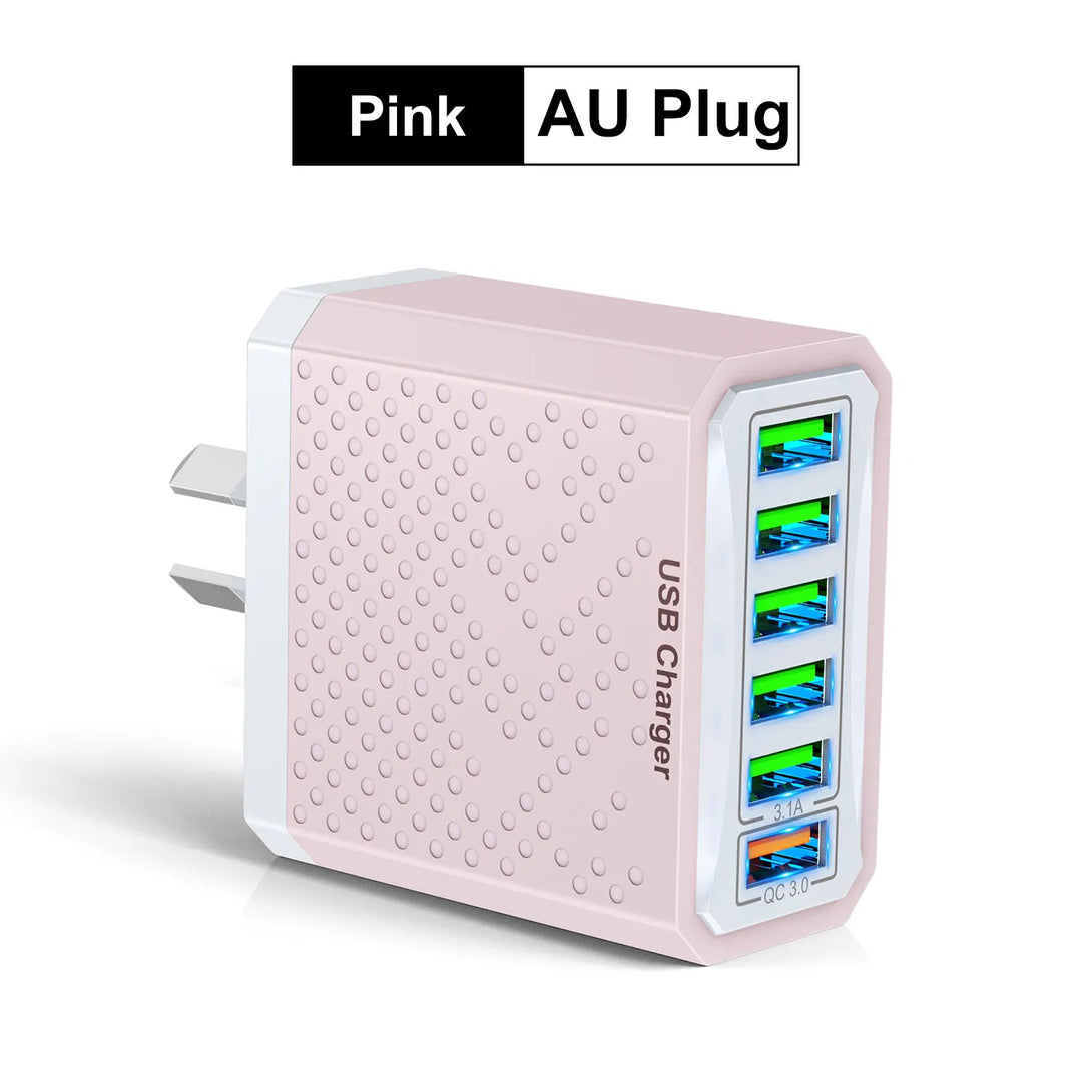 USB Wall Charging Adaptor 6 In 1 Multi USB 3.1A QC3.0 - Styleeo
