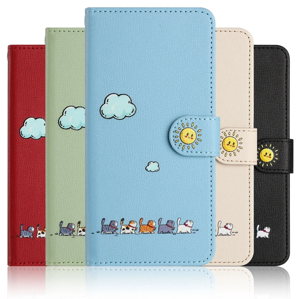 Cat Printed Magnetic Leather iPhone Flip Cover Wallet Case