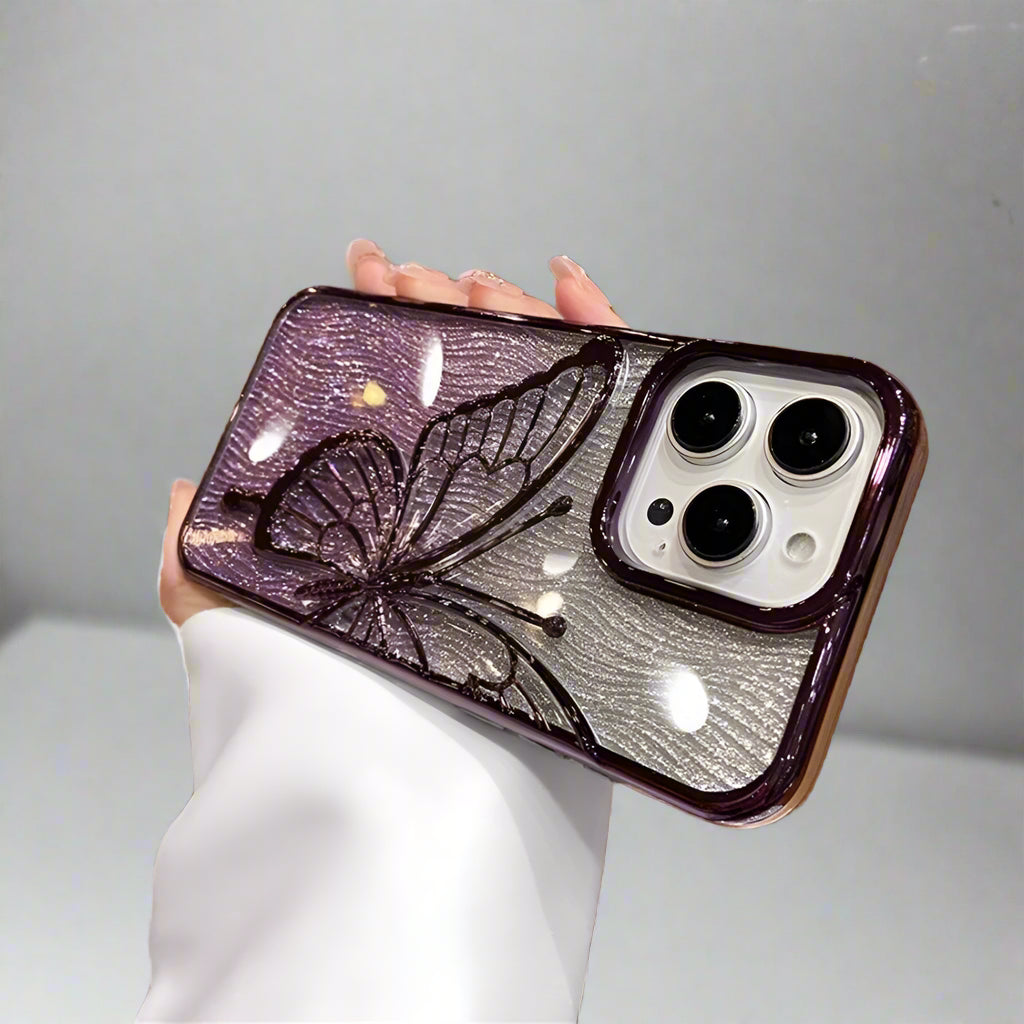 Luxury Butterfly iPhone Case | Gradient Glitter Soft Electroplated Cover