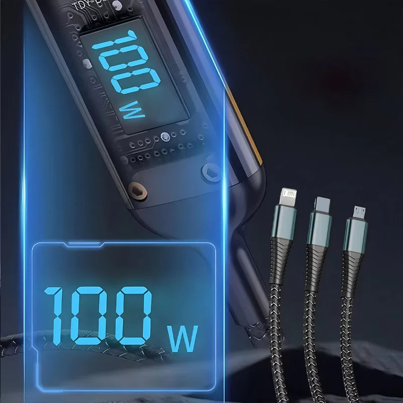 100W USB Charging Cable 3 In 1 Universal USB-C, Lightning, Micro USB - Styleeo