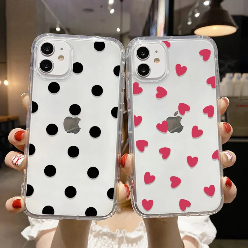 Printed Heart Pattern iPhone Shockproof Clear Case