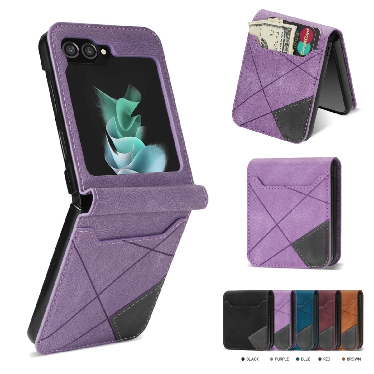 Leather Samsung Z Flip5/Flip4/Flip3/Flip6 Phone Cases With Cardholder