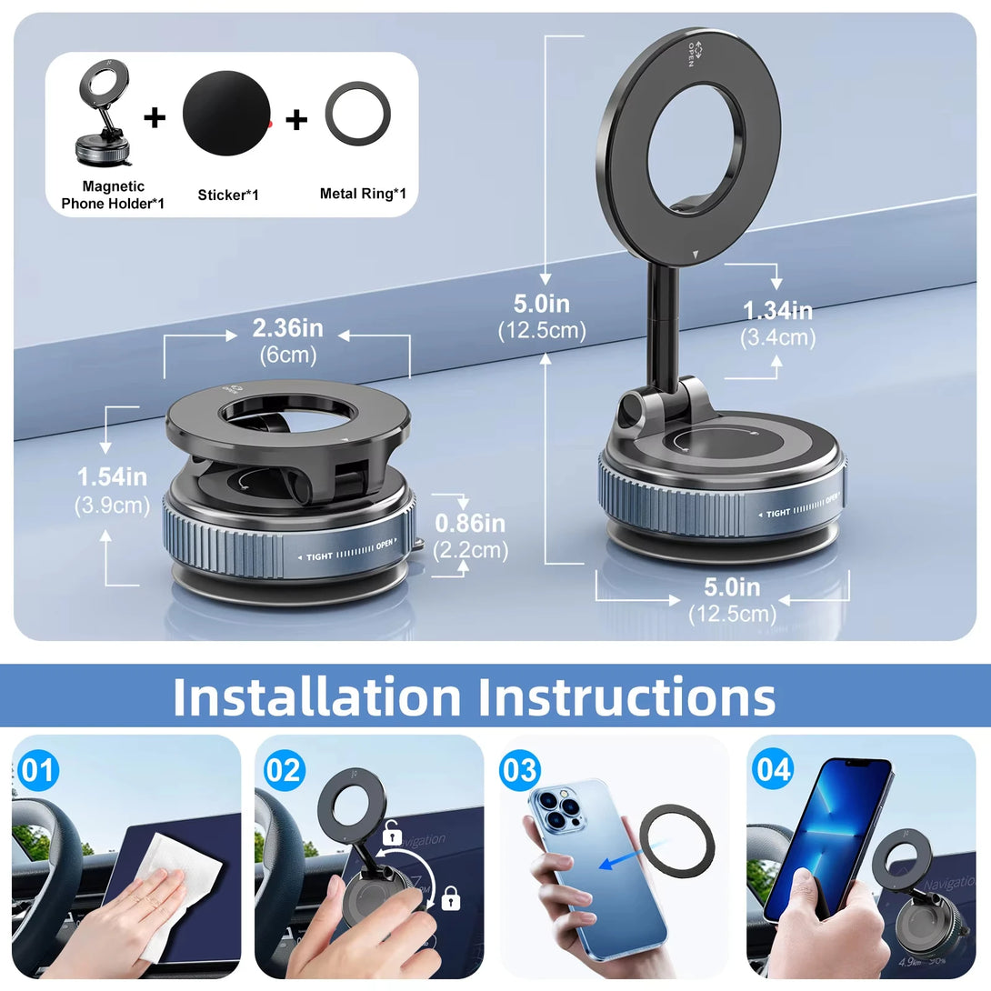 360° MagSafe Car Phone Mount With Vacuum Suction Cup - Styleeo