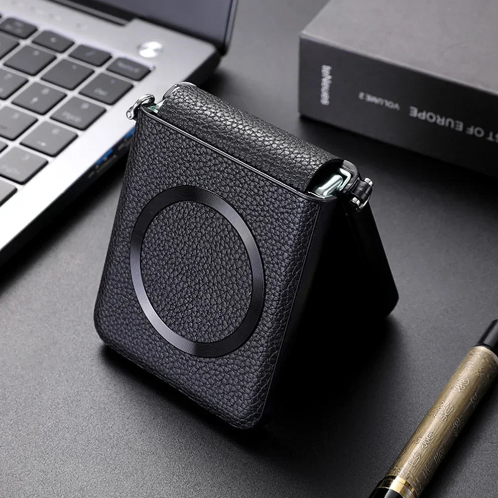 Litchi Leather Samsung Galaxy Z Flip Wireless Charging Case