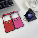 Diamond Grid Leather Samsung Z Flip Ring Holder Case