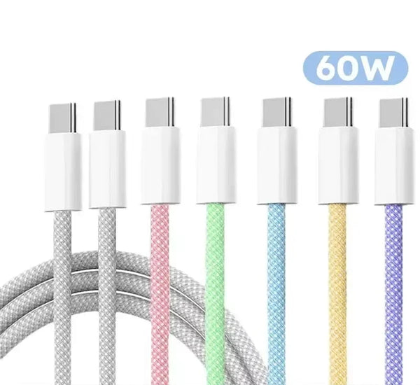 60W USB Type C To Type C Nylon Braided Charging Data Cable