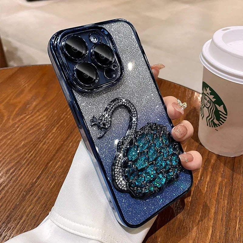 Gradient Diamond Swan iPhone Glitter Phone Case