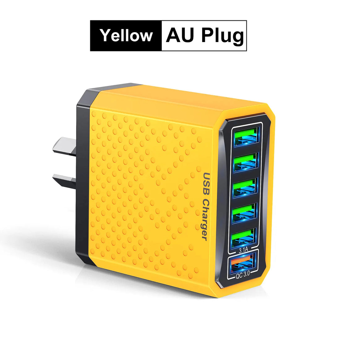 USB Wall Charging Adaptor 6 In 1 Multi USB 3.1A QC3.0 - Styleeo