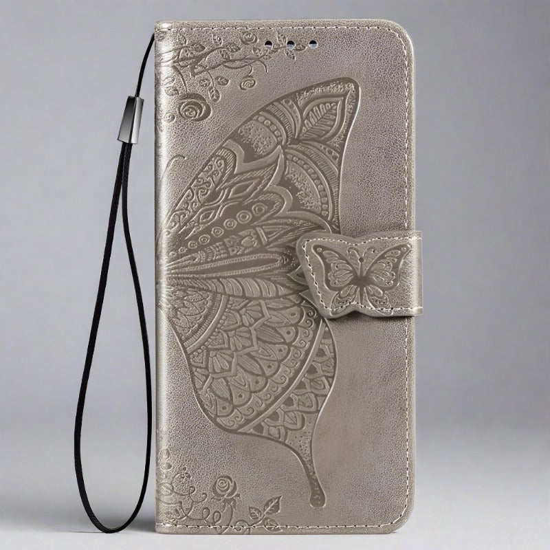Butterfly iPhone Wallet Case | Embossed Leather Magnetic Cardholder-gray-Styleeo