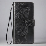 Butterfly iPhone Wallet Case | Embossed Leather Magnetic Cardholder-black-Styleeo