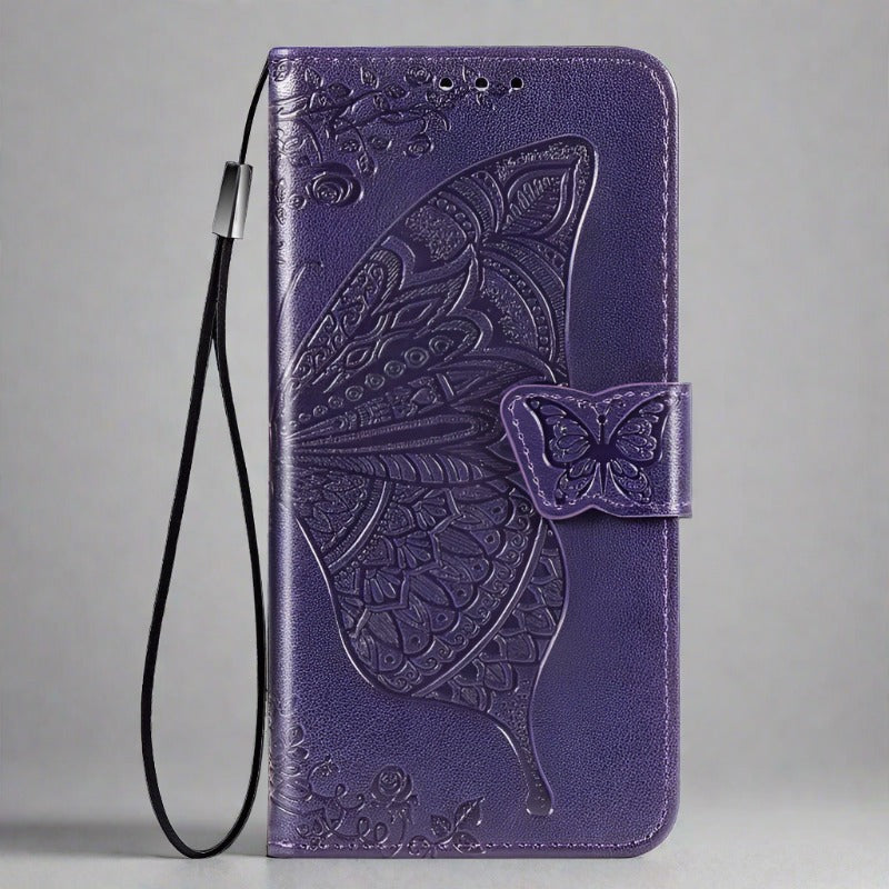 Butterfly iPhone Wallet Case | Embossed Leather Magnetic Cardholder-purple-Styleeo