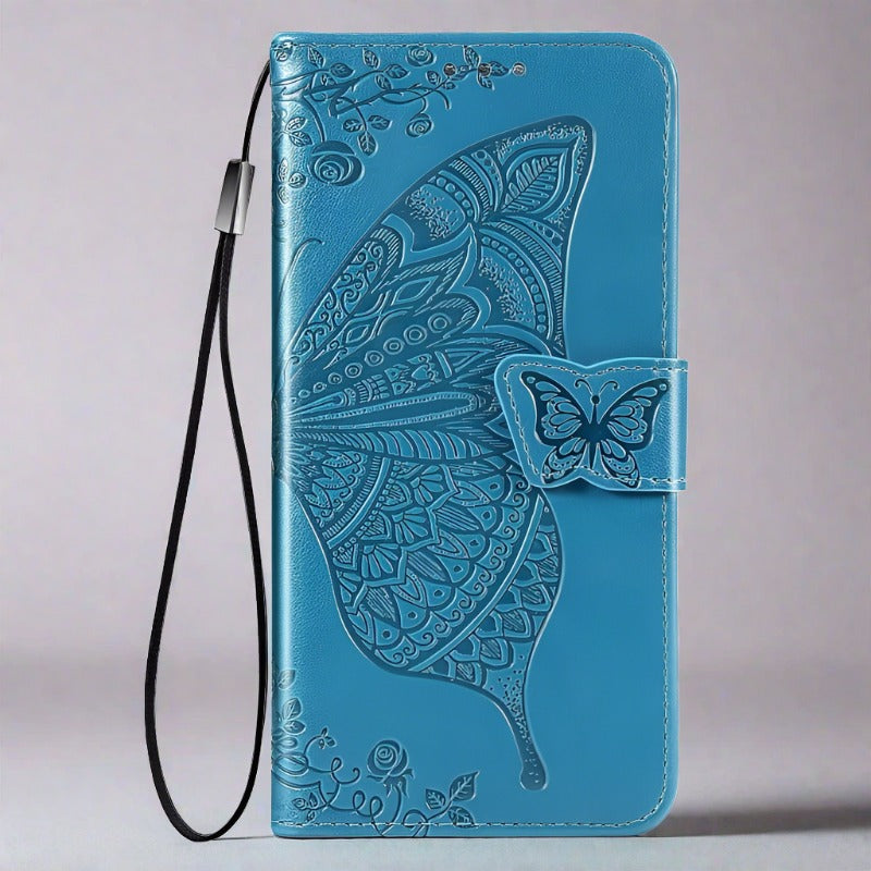 Butterfly iPhone Wallet Case | Embossed Leather Magnetic Cardholder-blue-Styleeo