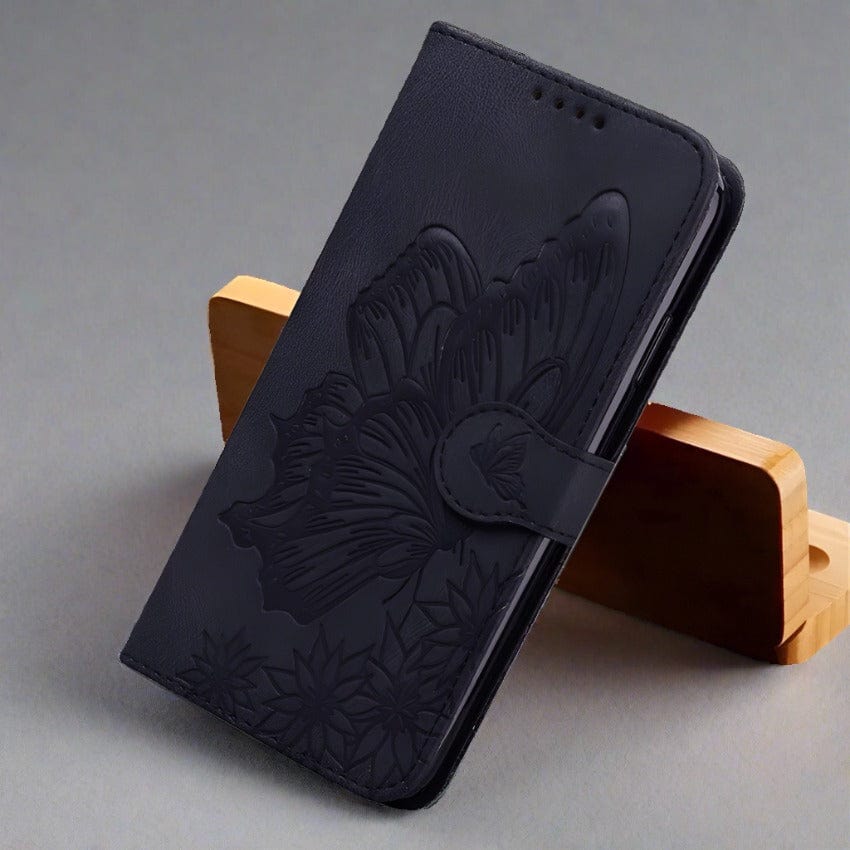 Étui portefeuille à rabat en cuir papillon pour iPhone 14/13/12/Pro/Max/Plus