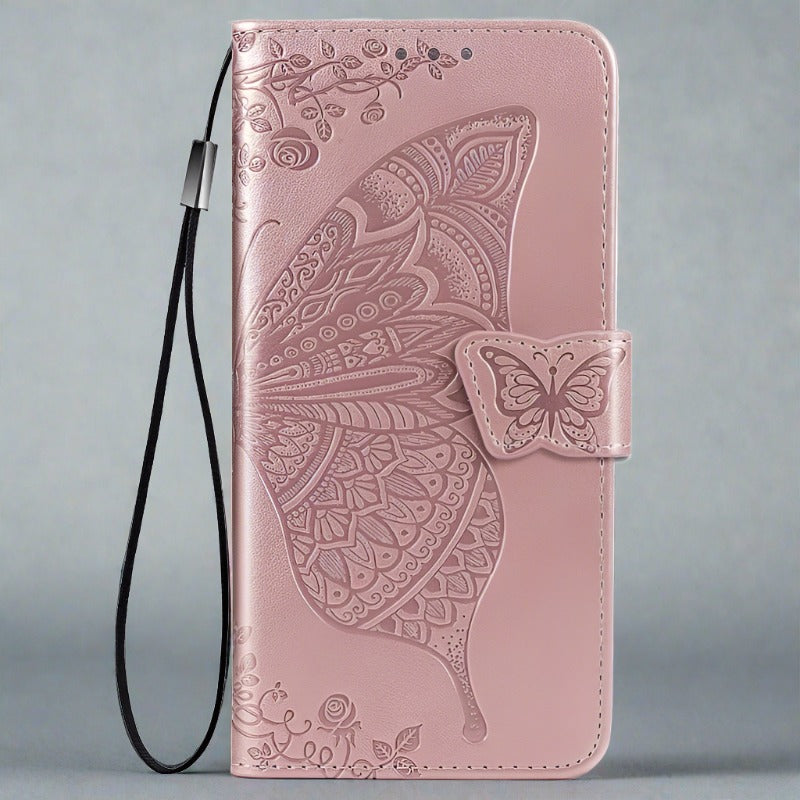 Samsung Phone Case | Butterfly Magnetic Leather Wallet Cardhoder-rose-gold-Styleeo