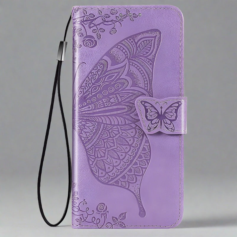 Samsung Phone Case | Butterfly Magnetic Leather Wallet Cardhoder-lightpurple-Styleeo