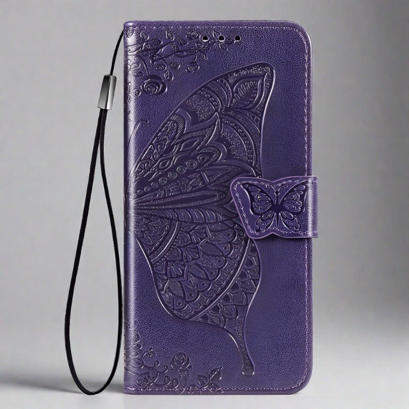 Samsung Phone Case | Butterfly Magnetic Leather Wallet Cardhoder-purple-Styleeo