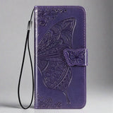 Samsung Phone Case | Butterfly Magnetic Leather Wallet Cardhoder-purple-Styleeo