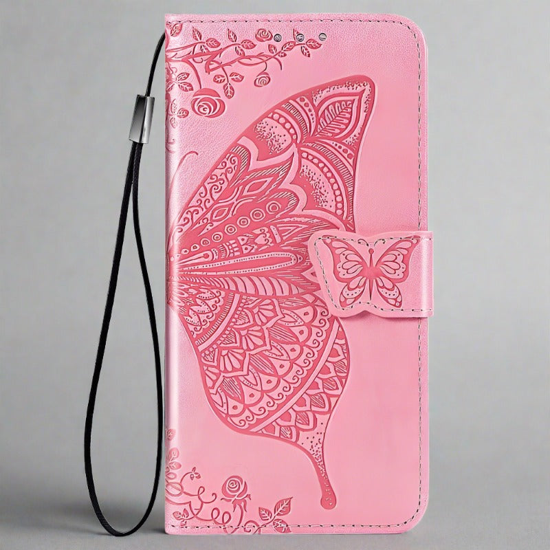 Samsung Phone Case | Butterfly Magnetic Leather Wallet Cardhoder-pink-Styleeo