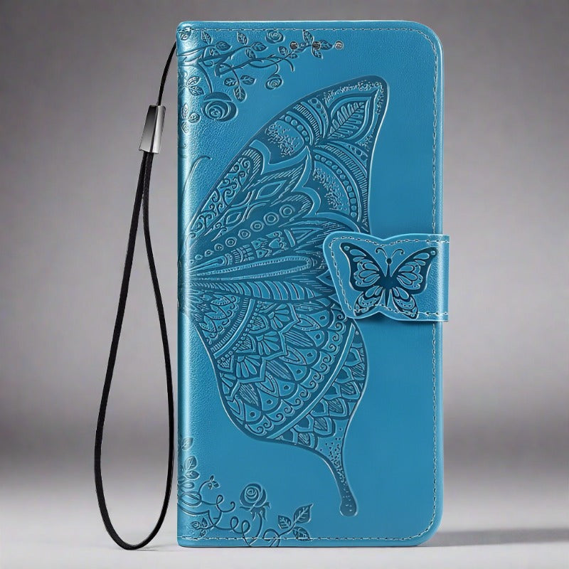 Samsung Phone Case | Butterfly Magnetic Leather Wallet Cardhoder-blue-Styleeo