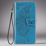 Samsung Phone Case | Butterfly Magnetic Leather Wallet Cardhoder-blue-Styleeo