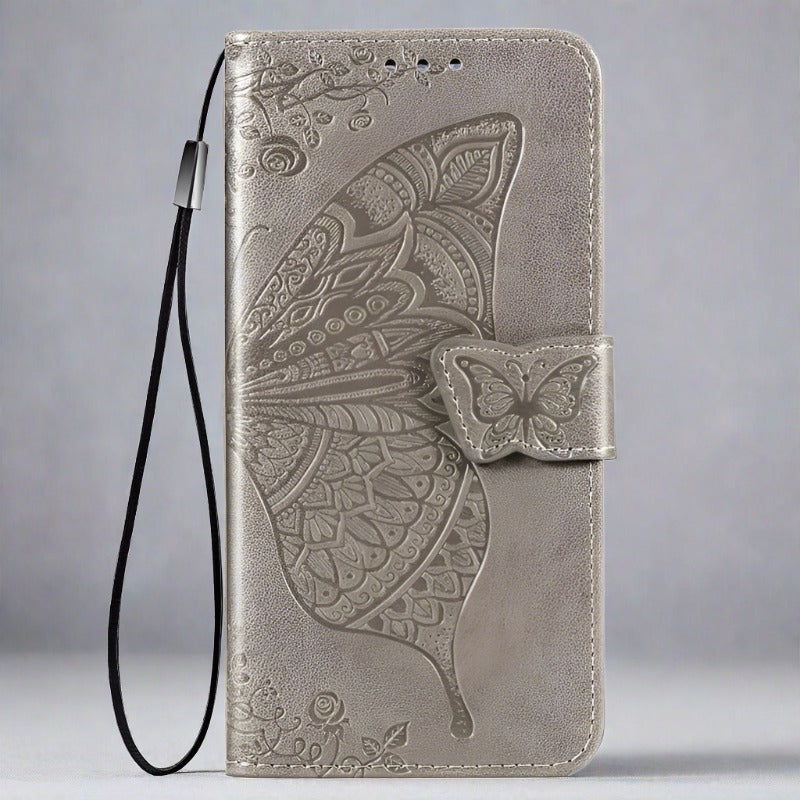 Samsung Phone Case | Butterfly Magnetic Leather Wallet Cardhoder-gray- Styleeo