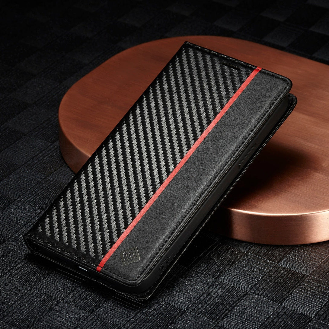 Luxury Carbon Fiber Leather Wallet Case For iPhone 14/Pro/Plus/Max For iPhone 14 / Black 1 Carbon Fiber Leather Wallet Case For iPhone 14 Styleeo