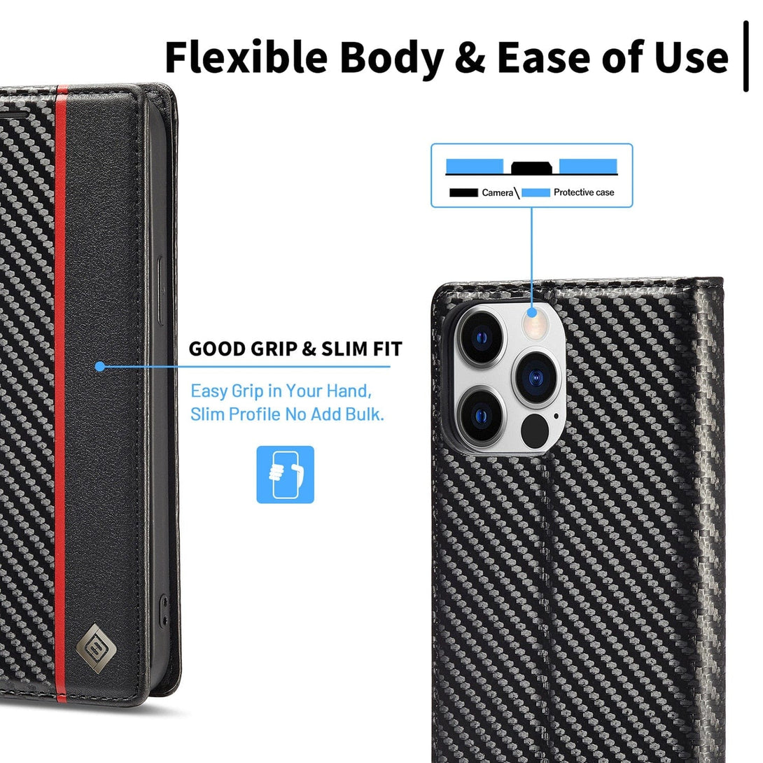 Luxury Carbon Fiber Leather Wallet Case For iPhone 14/Pro/Plus/Max Styleeo