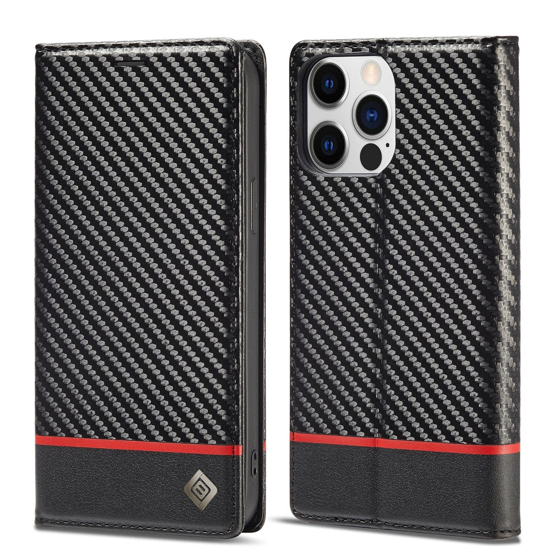 Luxury Carbon Fiber Leather Wallet Case For iPhone 14/Pro/Plus/Max For iPhone 14 / Black 1 Styleeo