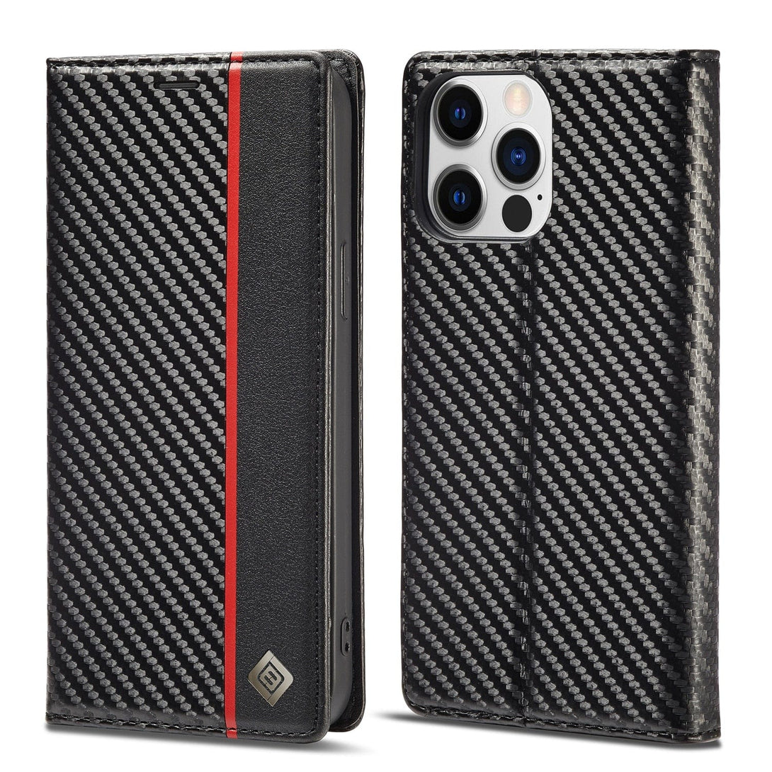 Luxury Carbon Fiber Leather Wallet Case For iPhone 14/Pro/Plus/Max For iPhone 14 / Black 2 Styleeo