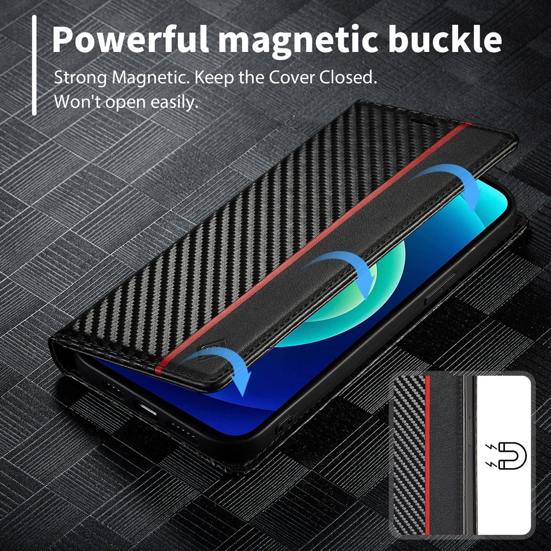Luxury Carbon Fiber Leather Wallet Case For iPhone 14/Pro/Plus/Max Styleeo