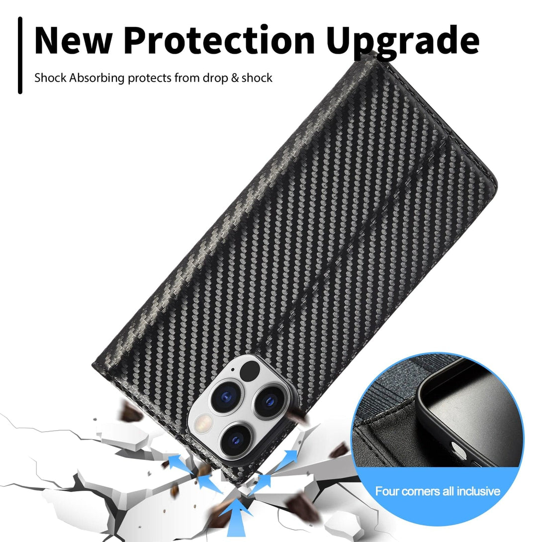 Luxury Carbon Fiber Leather Wallet Case For iPhone 14/Pro/Plus/Max Carbon Fiber Leather Wallet Case For iPhone 14 Styleeo