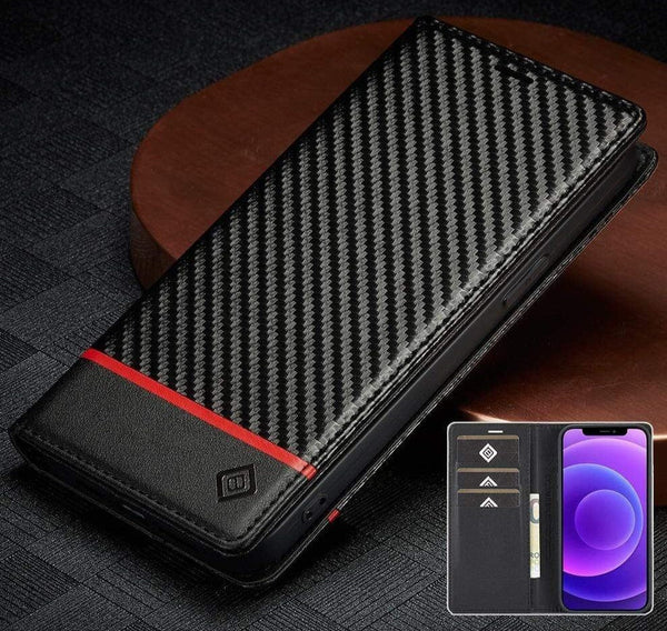 iPhone Carbon Fiber Flip Leather Wallet Case iPhone Carbon Fiber Flip Wallet Case Styleeo