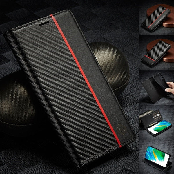 Premium Carbon Fiber Leather Wallet Case for Samsung Galaxy S22/S21/S20 Styleeo