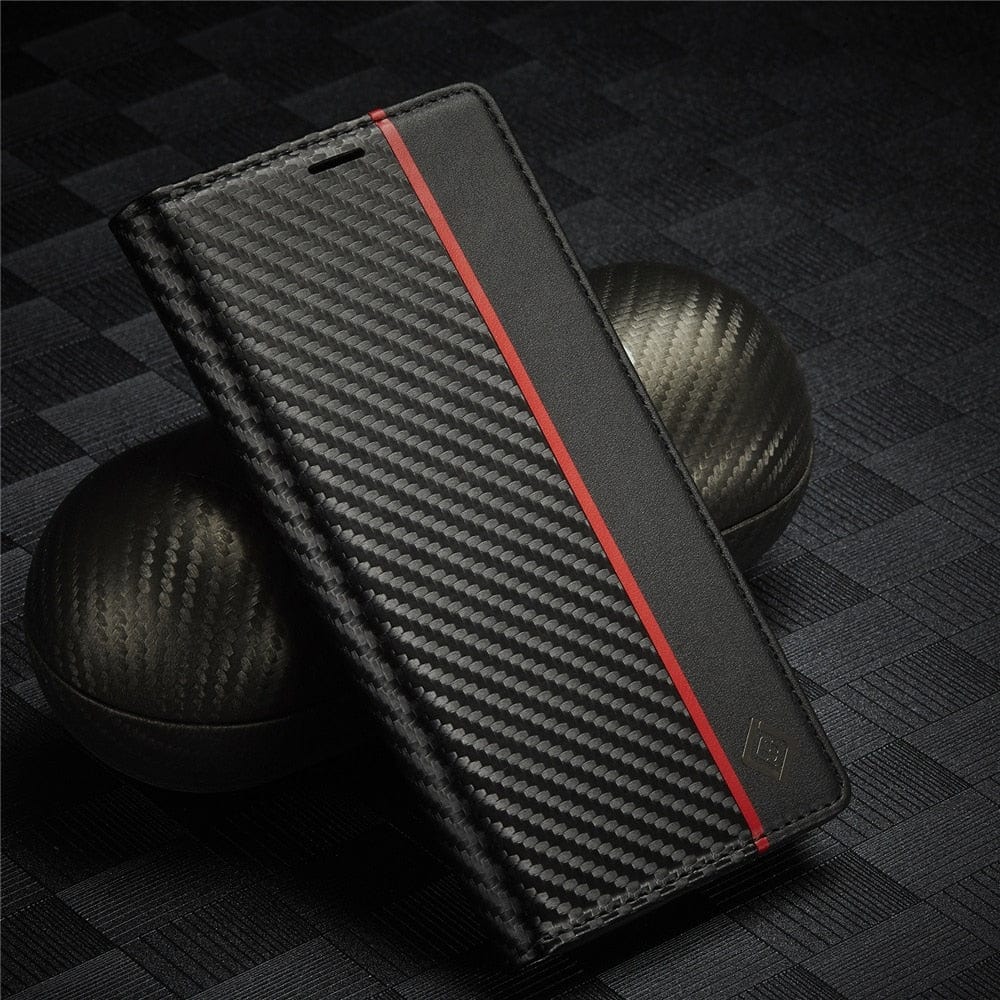 Premium Carbon Fiber Leather Wallet Case for Samsung Galaxy S22/S21/S20 For S20 / Black 1 Styleeo