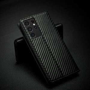 Carbon Fiber Flip Wallet Case for Samsung S23/Plus/Ultra Styleeo