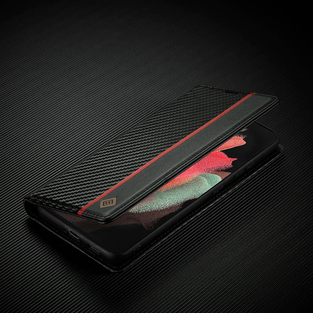 Carbon Fiber Samsung S24 Wallet Case | Flip Cover Leather Cardholder - Styleeo