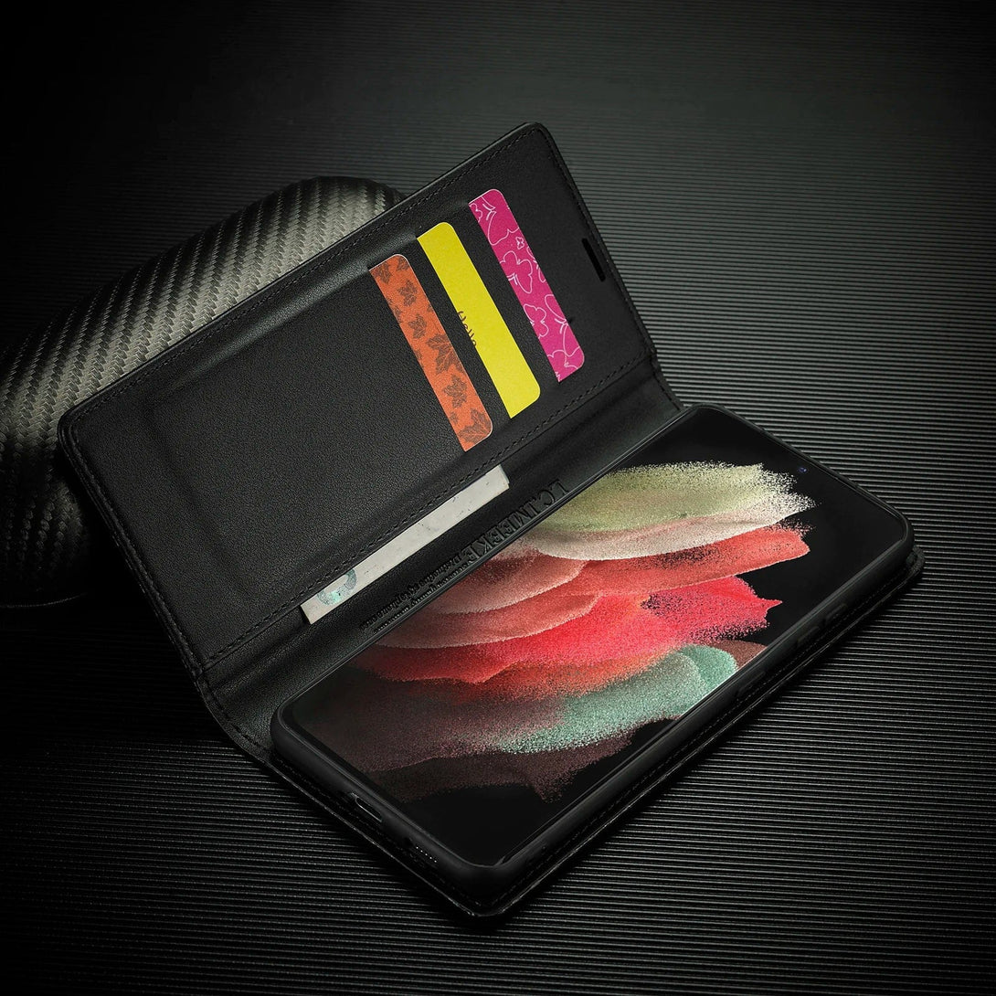 Carbon Fiber Samsung S24 Wallet Case | Flip Cover Leather Cardholder - Styleeo