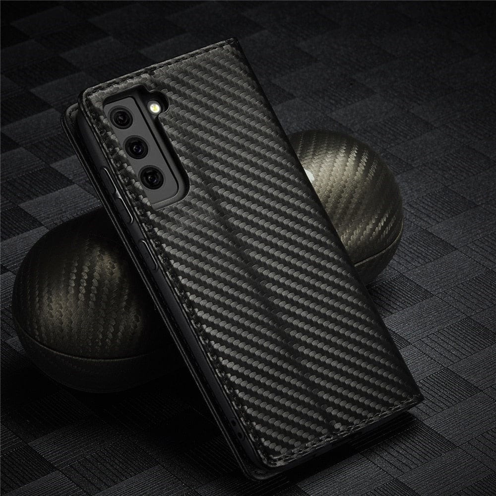 Premium Carbon Fiber Leather Wallet Case for Samsung Galaxy Styleeo