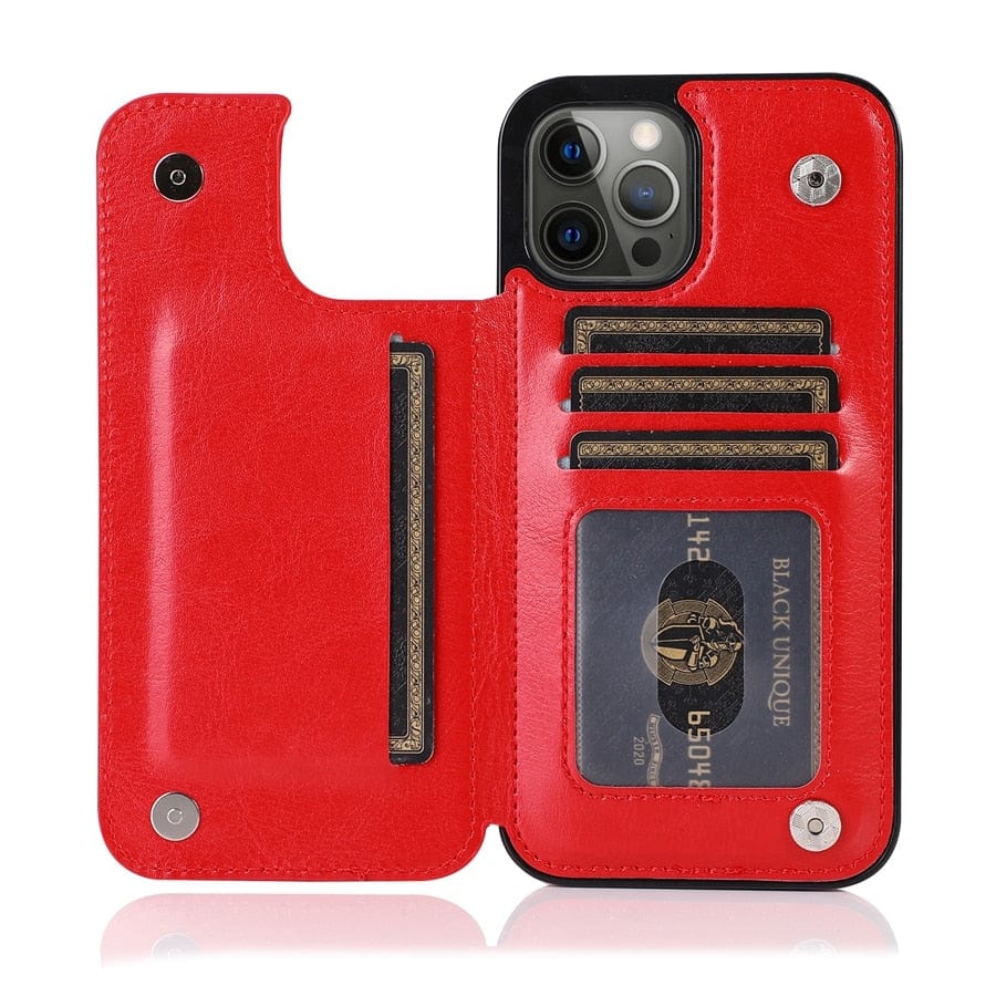 Cardholder Leather Case For iPhone 11/X/7/8/6/SE iPhone 11 / Red Styleeo