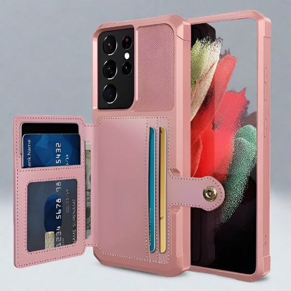Armor Shockproof Samsung S21 Series Cardholder Case for Galaxy S21 Ultra / Rose Gold Armor Samsung S21 Cardholder Case Styleeo