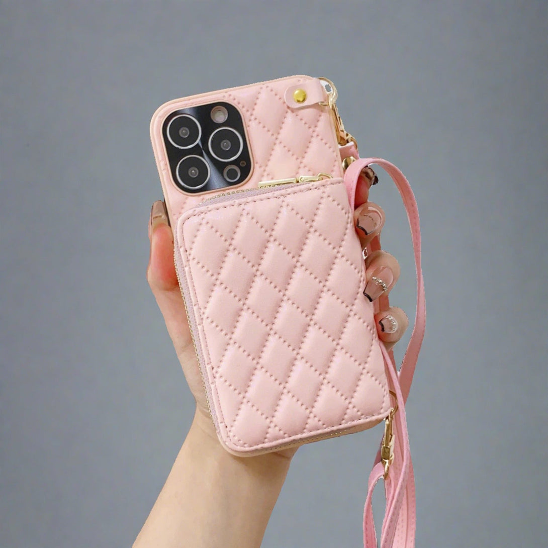 Crossbody iPhone Wallet Case-Pink-styleeo